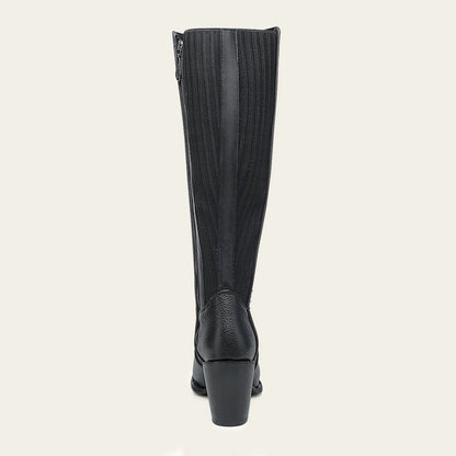 Cuadra Women Crystals and Laser-Cut Cowhide Knee-High Boot 4V24RS Black