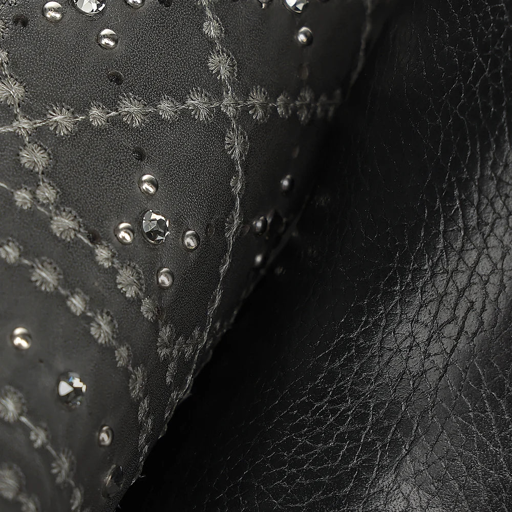 Cuadra Women Crystals and Laser-Cut Cowhide Knee-High Boot 4V24RS Black