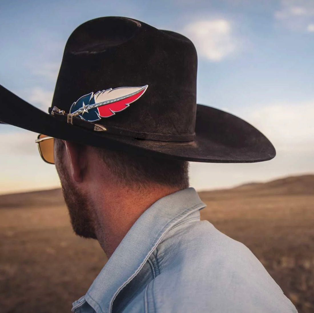 Montana Silversmiths Texas Flag Hat Feather HF5458TX