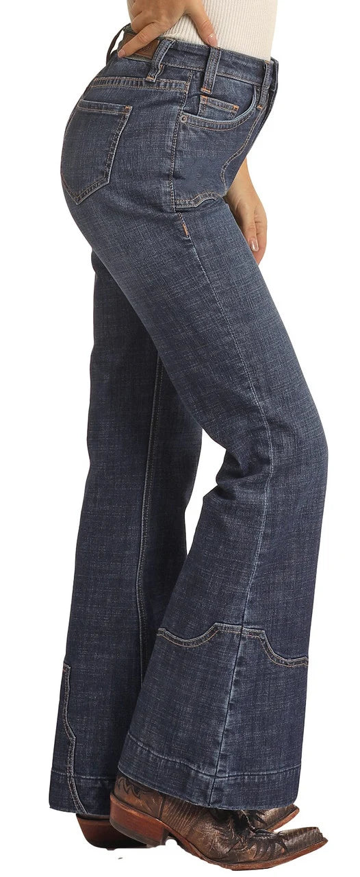 Rock &amp; Roll Women High Rise Western Yoke Trousers Jeans RRWD5HR0GR
