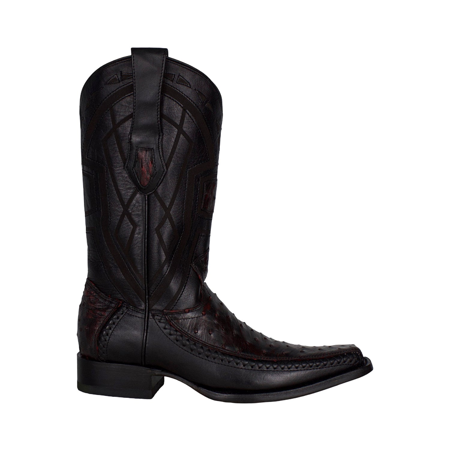 Los Altos Men Ostrich Black Cherry Narrow European Square Toe 77LFI0318 Boot