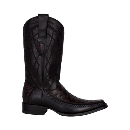 Los Altos Men Ostrich Black Cherry Narrow European Square Toe 77LFI0318 Boot