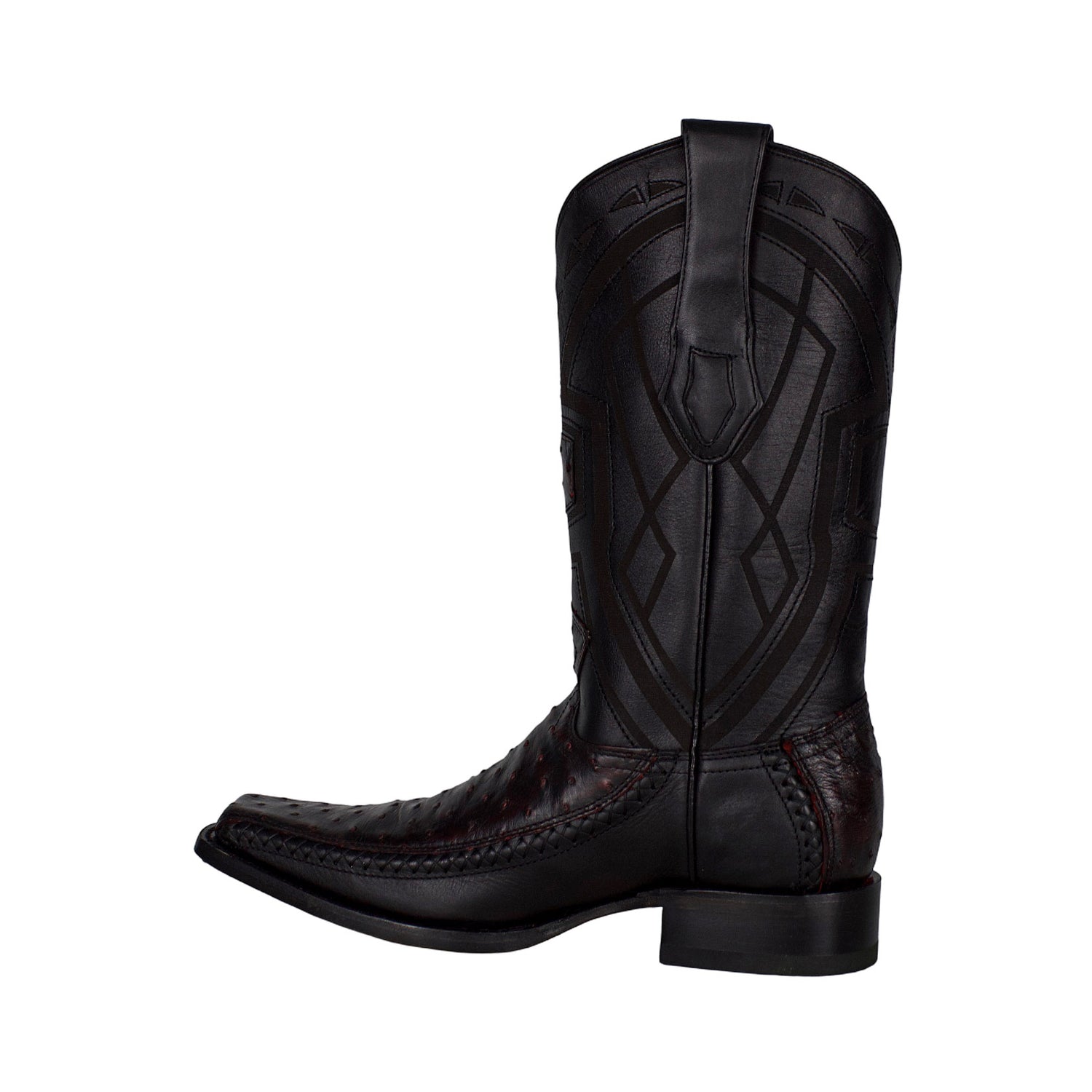 Los Altos Men Ostrich Black Cherry Narrow European Square Toe 77LFI0318 Boot