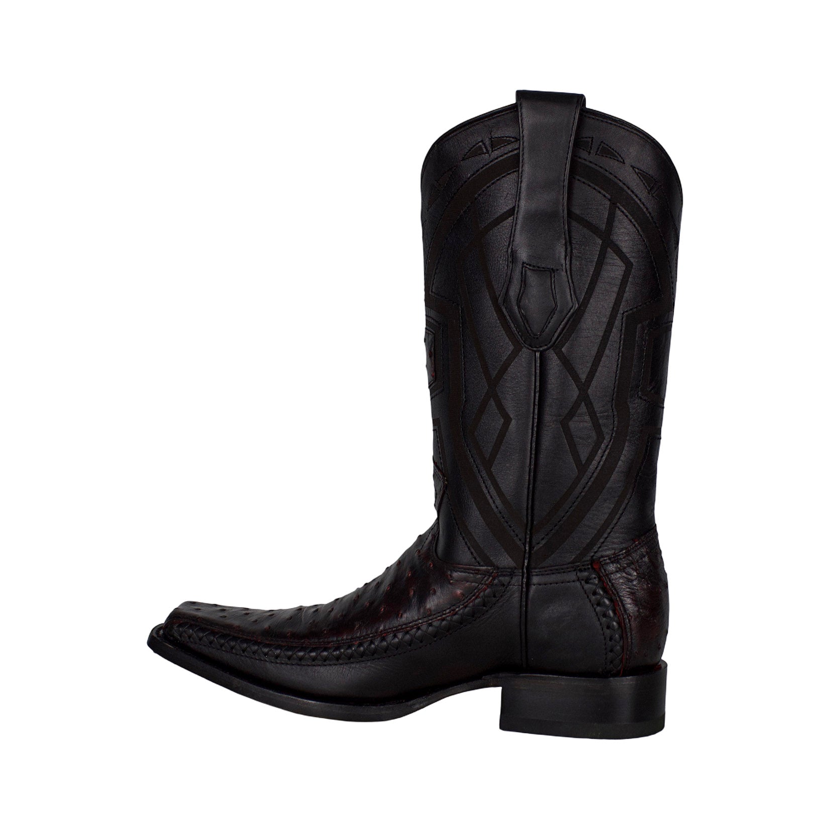 Los Altos Men Ostrich Black Cherry Narrow European Square Toe 77LFI0318 Boot