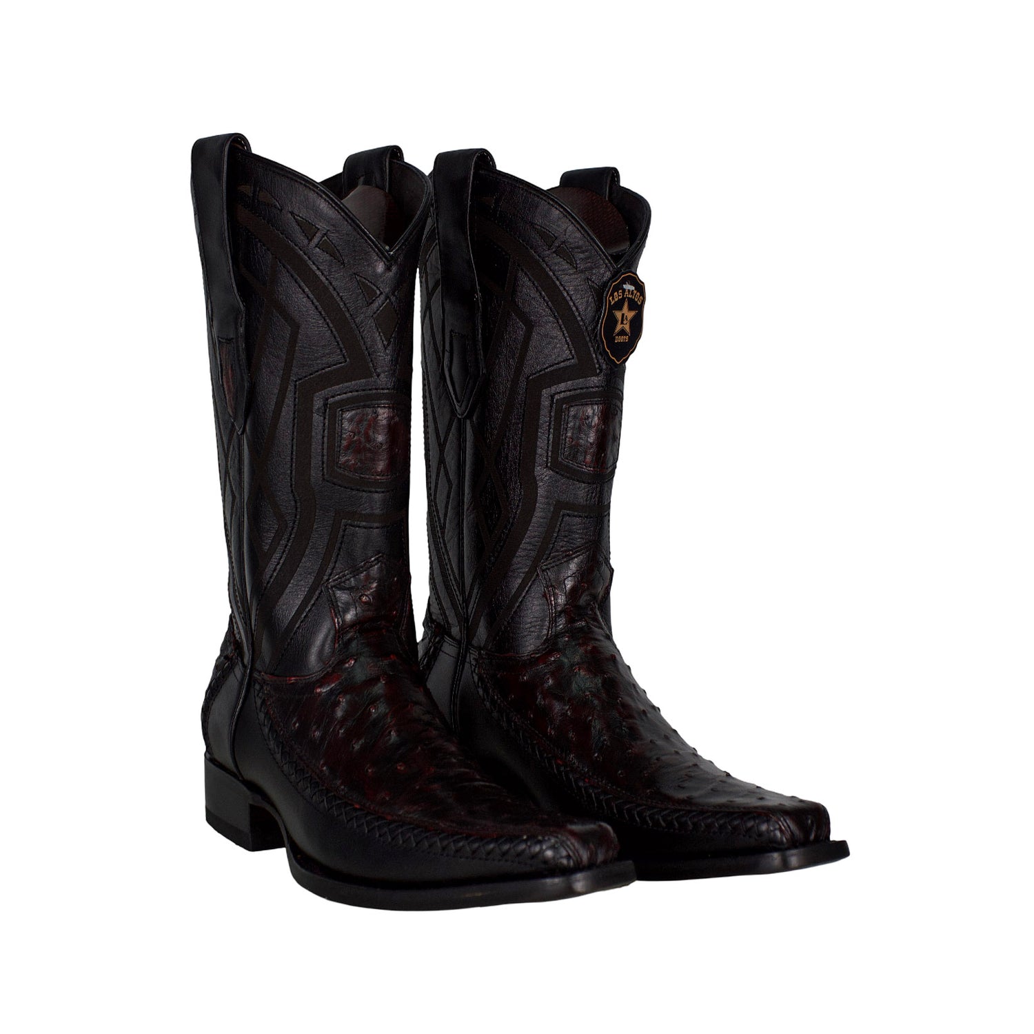 Los Altos Men Ostrich Black Cherry Narrow European Square Toe 77LFI0318 Boot