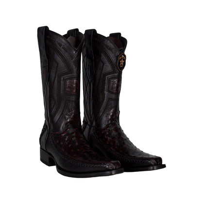 Los Altos Men Ostrich Black Cherry Narrow European Square Toe 77LFI0318 Boot