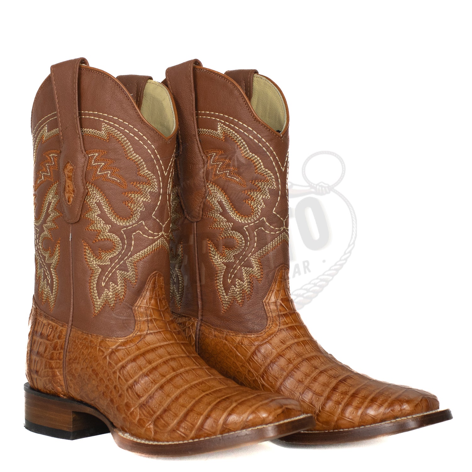 Los Altos Men Caiman Belly Cognac 8228203 Square Toe Boot