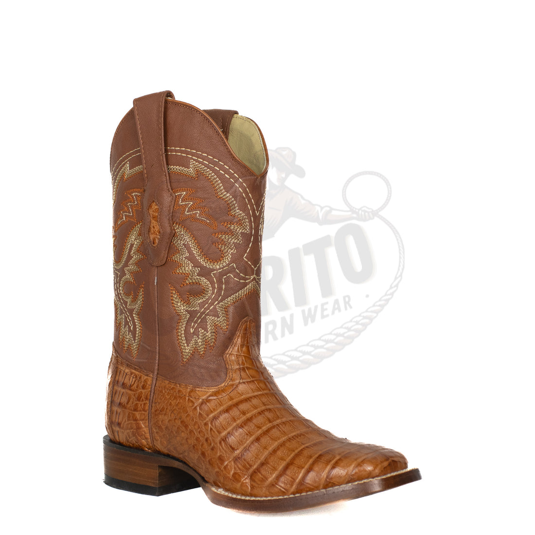 Los Altos Men Caiman Belly Cognac 8228203 Square Toe Boot