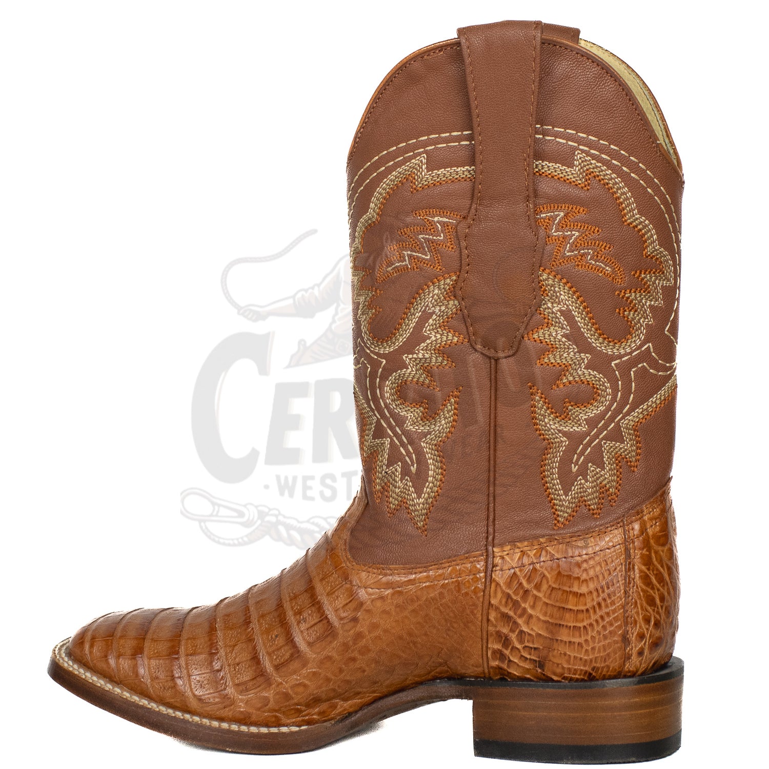 Los Altos Men Caiman Belly Cognac 8228203 Square Toe Boot