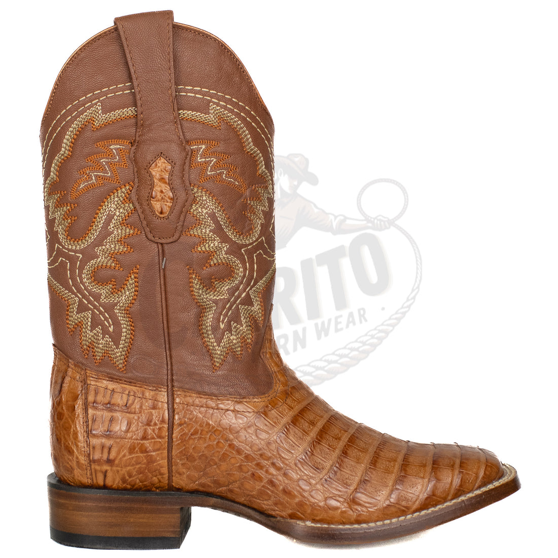Los Altos Men Caiman Belly Cognac 8228203 Square Toe Boot