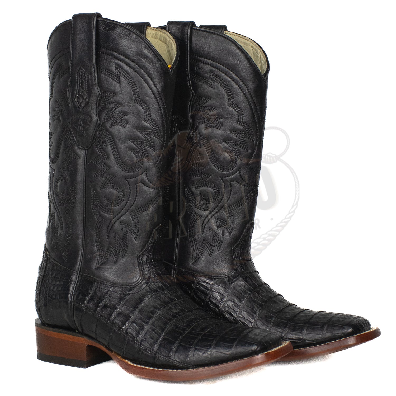 Los Altos Men Caiman Belly Black 8228205 Square Toe Boot