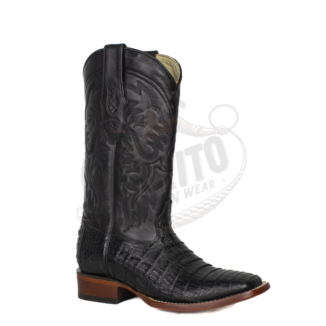 Los Altos Men Caiman Belly Black 8228205 Square Toe Boot