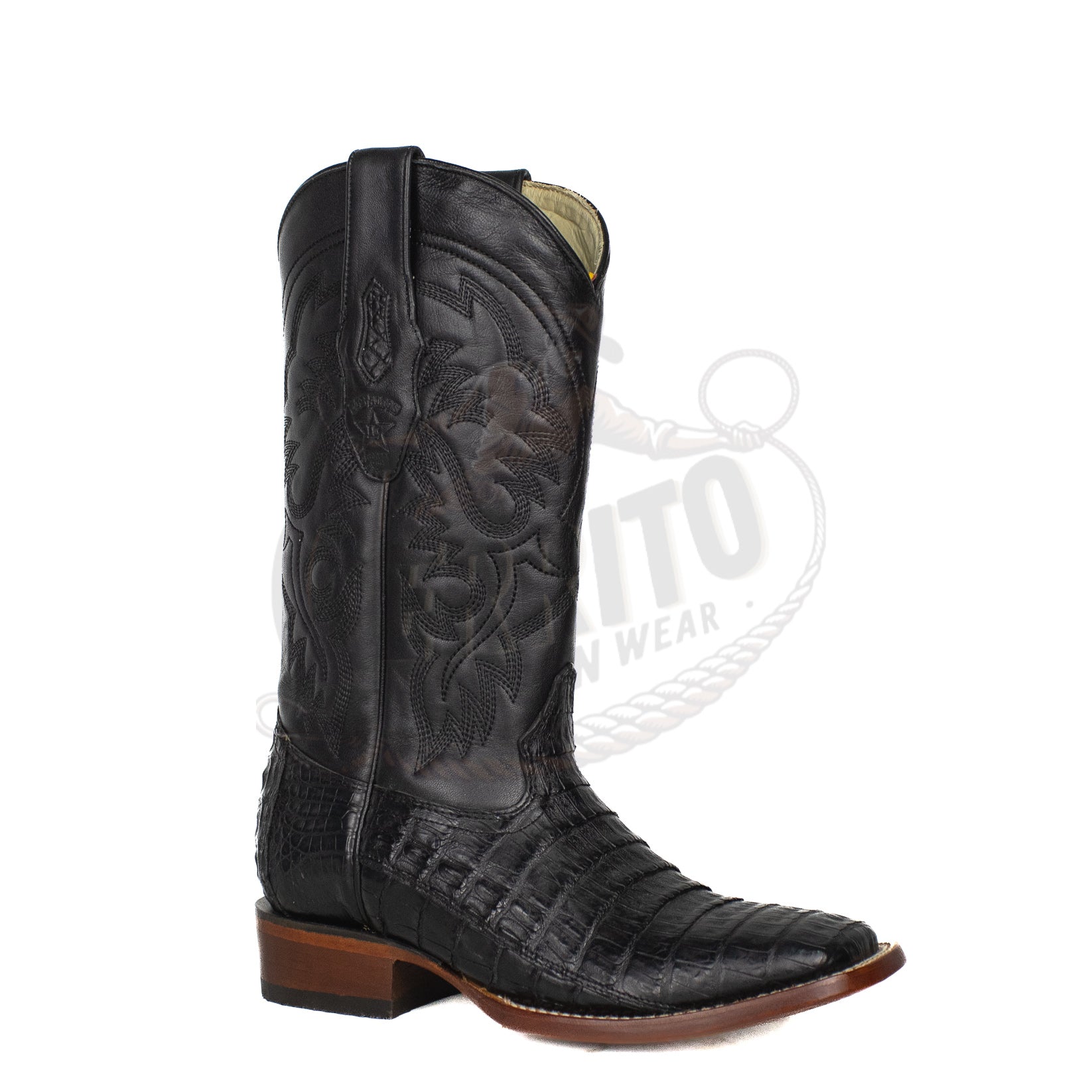 Los Altos Men Caiman Belly Black 8228205 Square Toe Boot