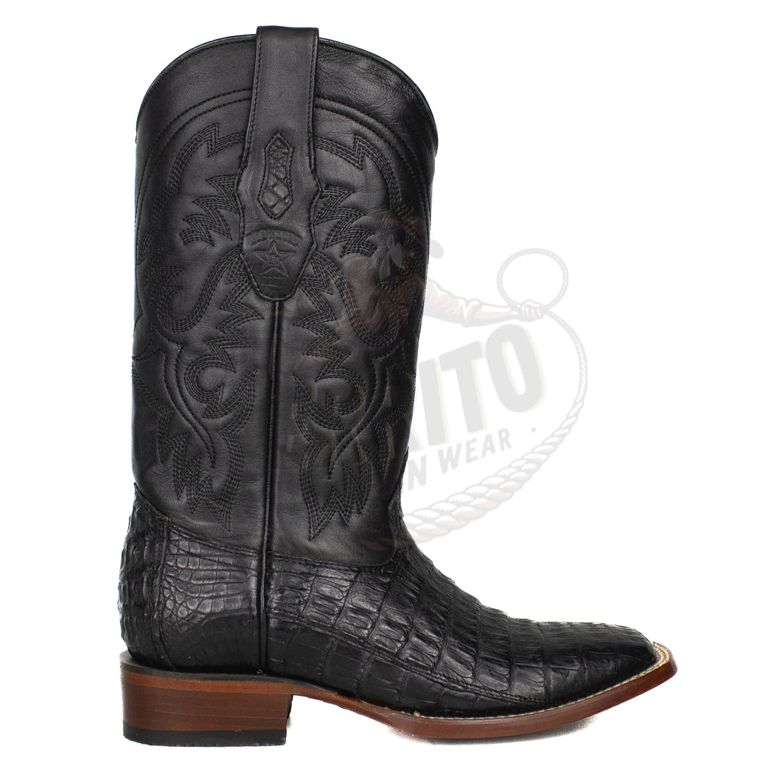 Los Altos Men Caiman Belly Black 8228205 Square Toe Boot