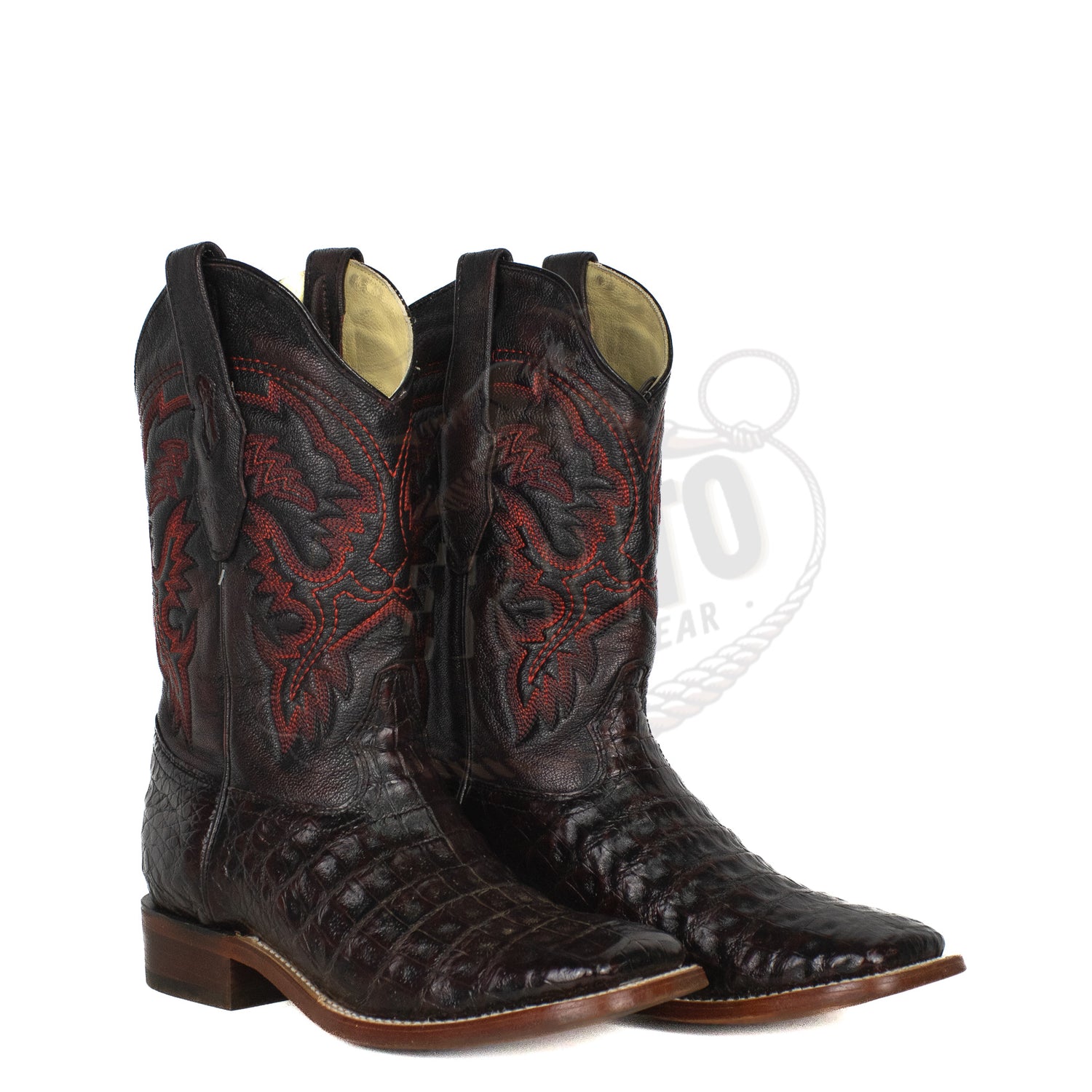 Los Altos Men Caiman Belly Black Cherry 8228218 Square Toe Boot