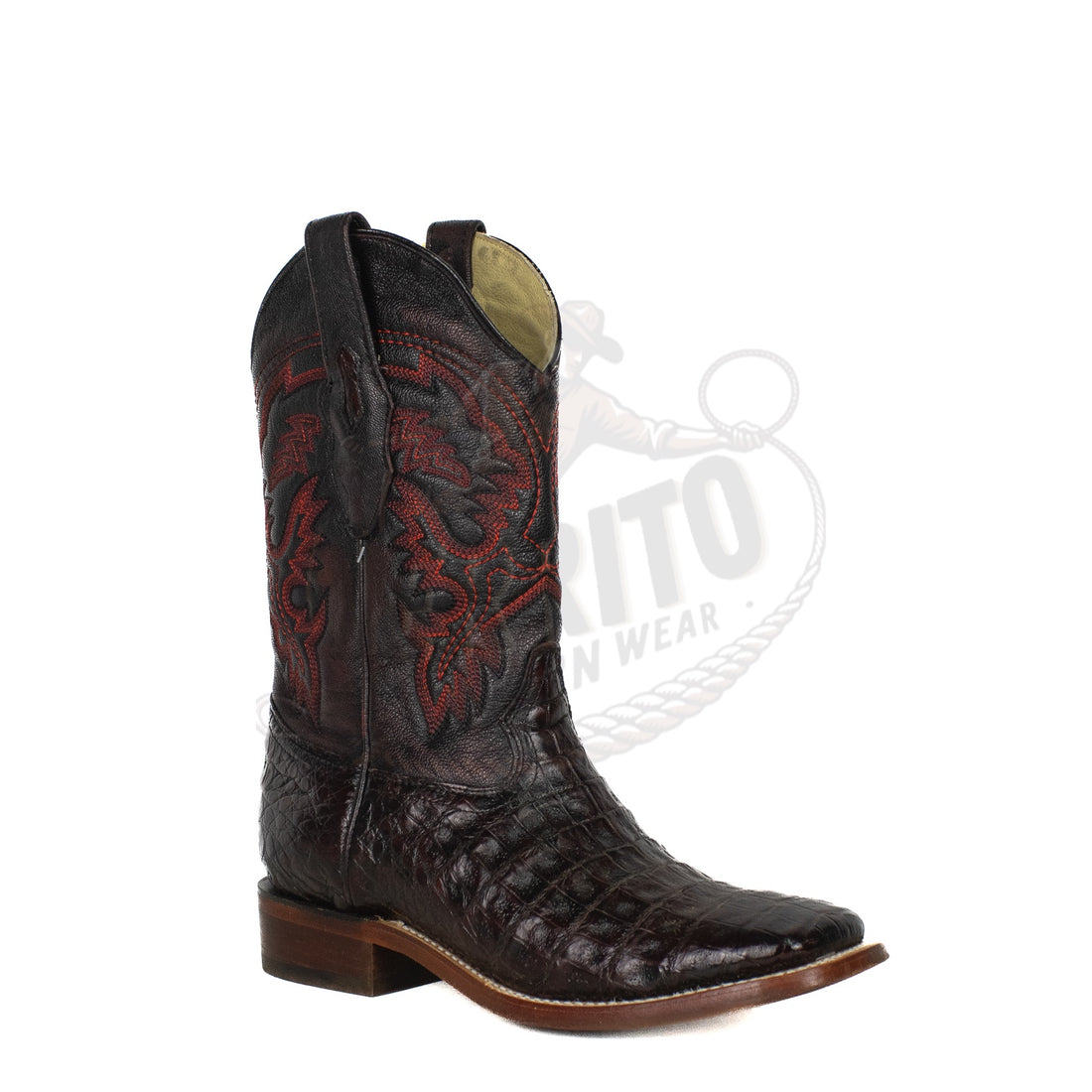 Los Altos Men Caiman Belly Black Cherry 8228218 Square Toe Boot