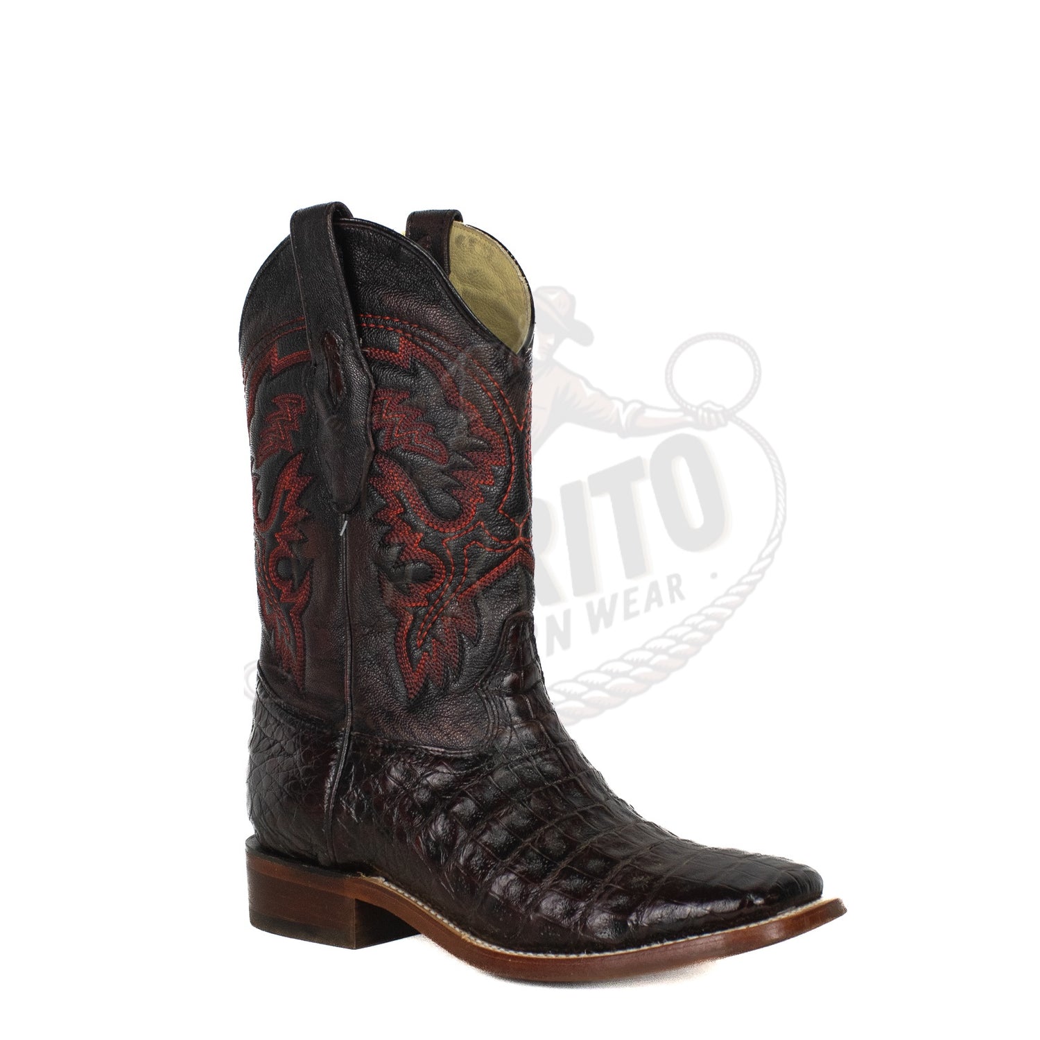 Los Altos Men Caiman Belly Black Cherry 8228218 Square Toe Boot