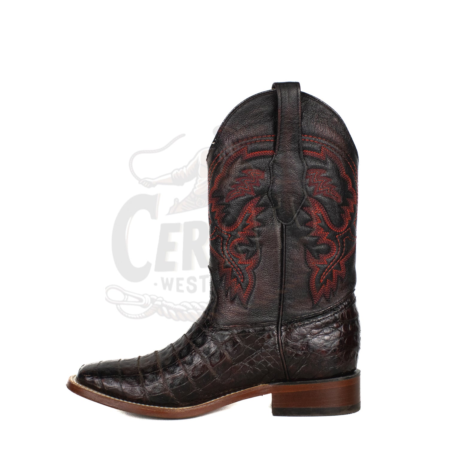 Los Altos Men Caiman Belly Black Cherry 8228218 Square Toe Boot