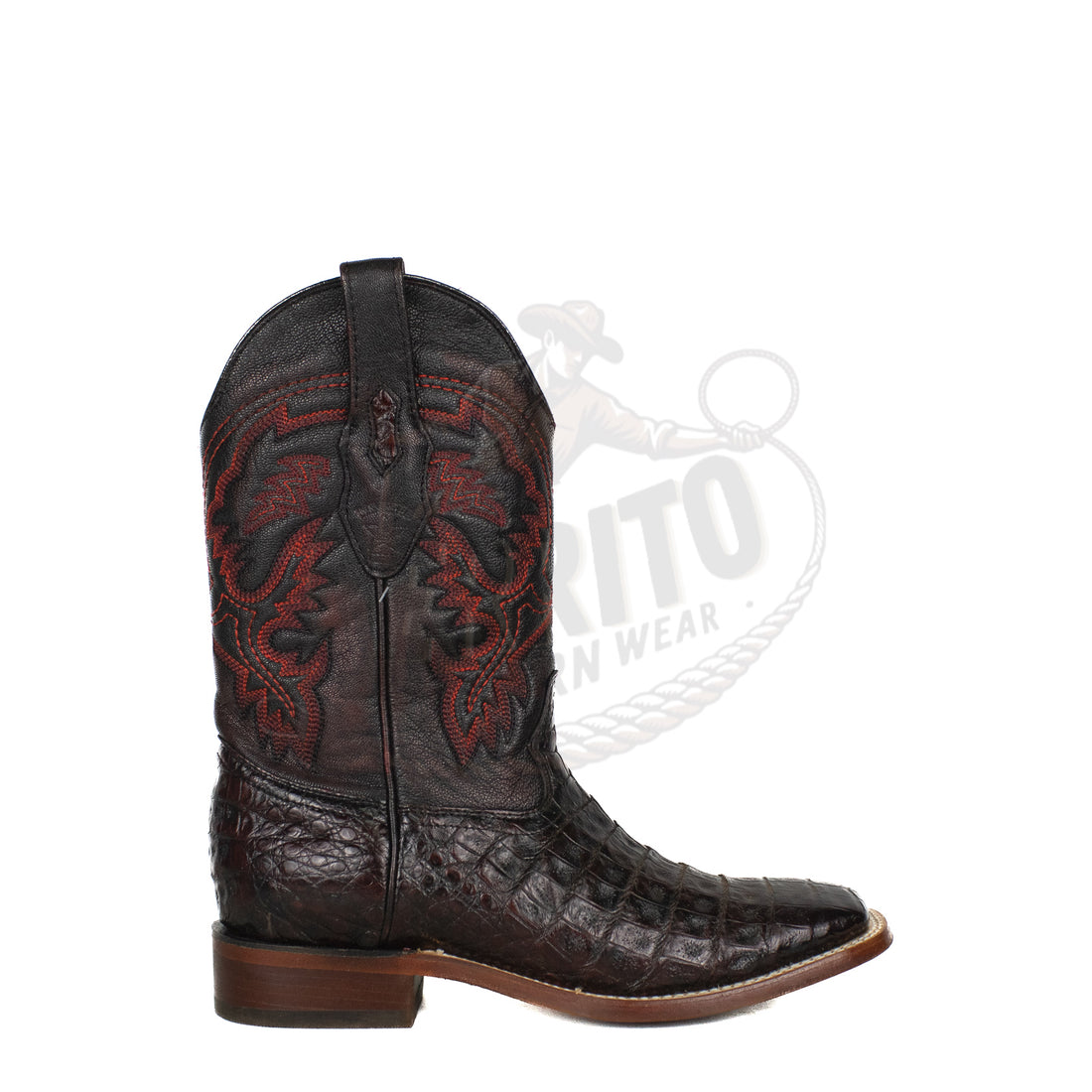 Los Altos Men Caiman Belly Black Cherry 8228218 Square Toe Boot