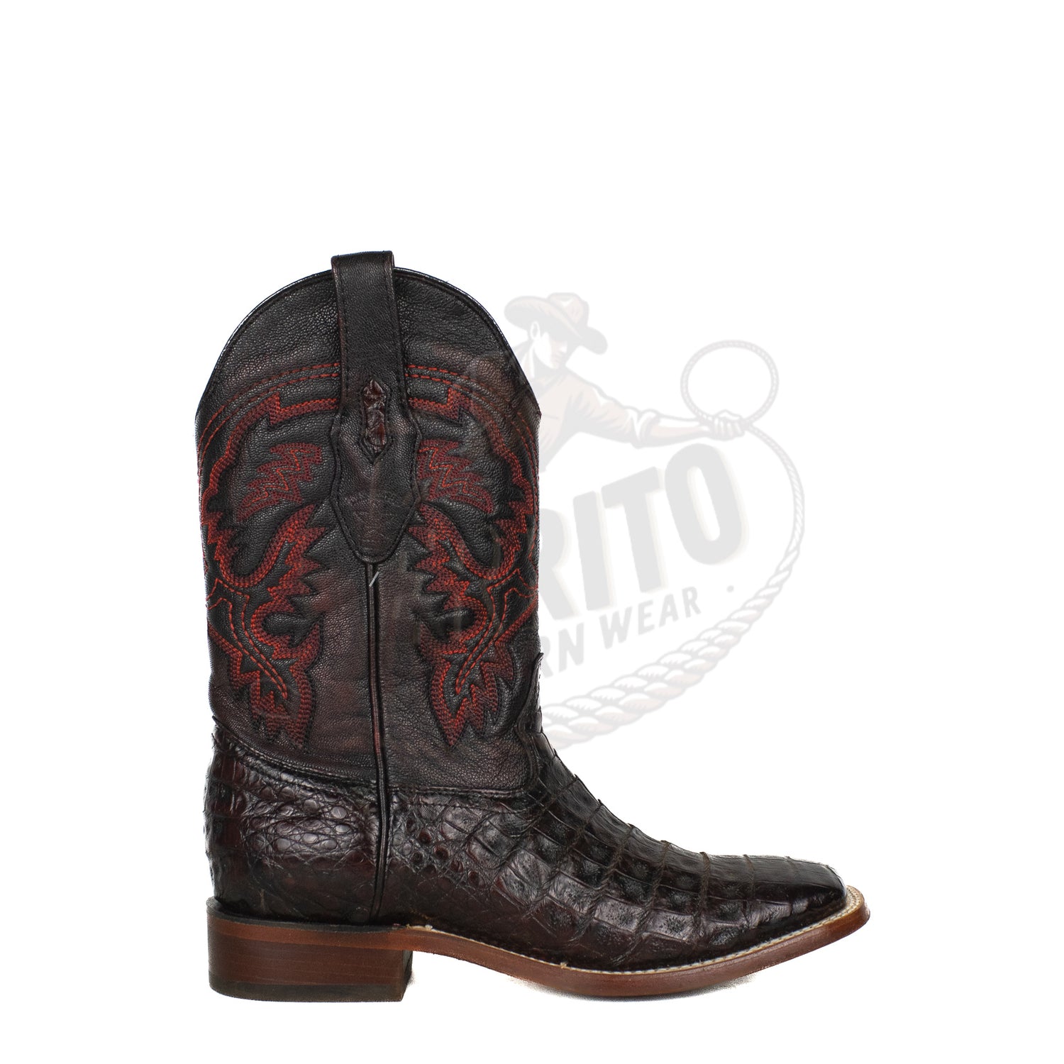 Los Altos Men Caiman Belly Black Cherry 8228218 Square Toe Boot