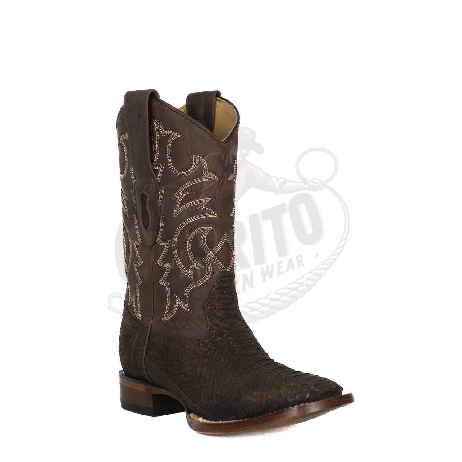 Los Altos Men Python Nobuck Brown 822N5707 Square Toe Boot
