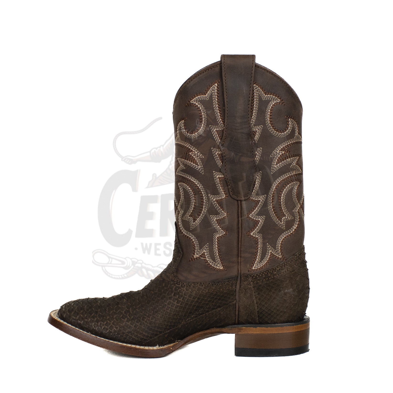 Los Altos Men Python Nobuck Brown 822N5707 Square Toe Boot