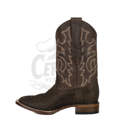 Los Altos Men Python Nobuck Brown 822N5707 Square Toe Boot