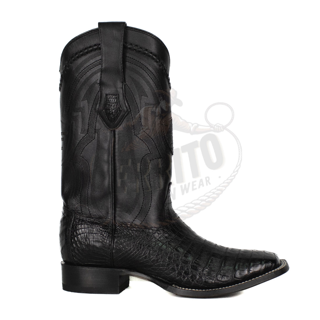 Wild West Men 824L8205 Black Caiman Belly Wide Square Toe Boot