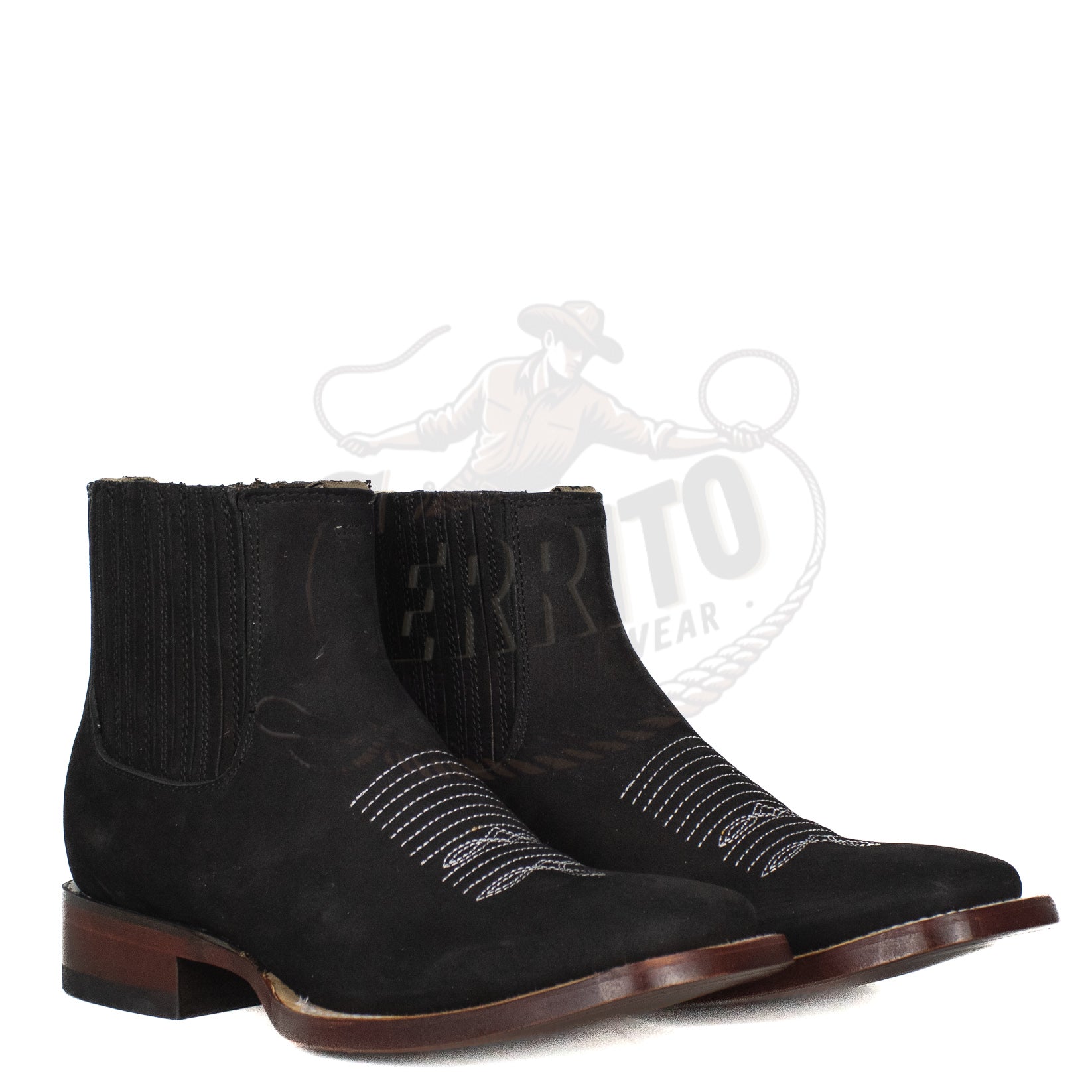 Los Altos Men Cowhide Square Toe Ankle Boot 82BM26305 Nobuck Black