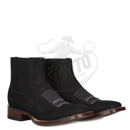 Los Altos Men Cowhide Square Toe Ankle Boot 82BM26305 Nobuck Black