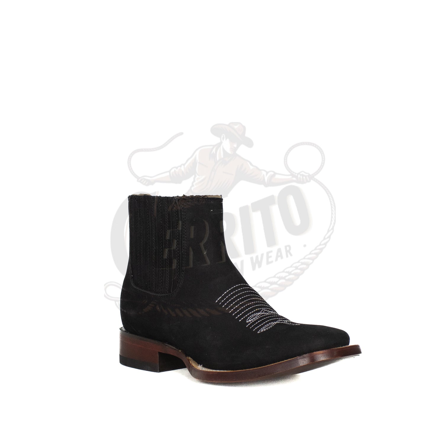 Los Altos Men Cowhide Square Toe Ankle Boot 82BM26305 Nobuck Black