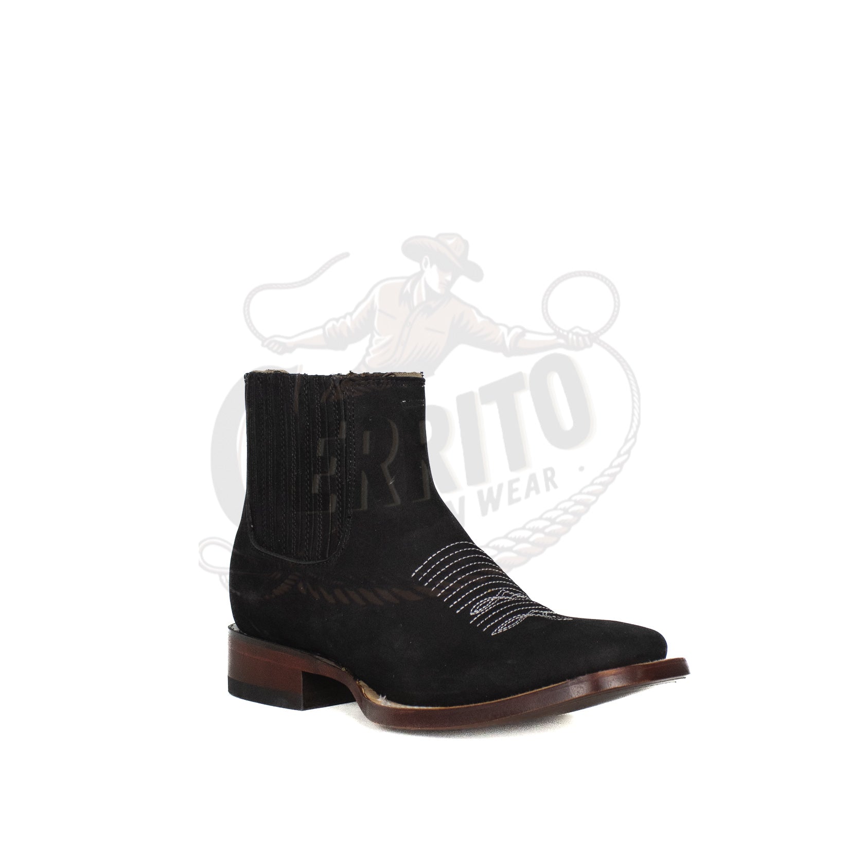 Los Altos Men Cowhide Square Toe Ankle Boot 82BM26305 Nobuck Black