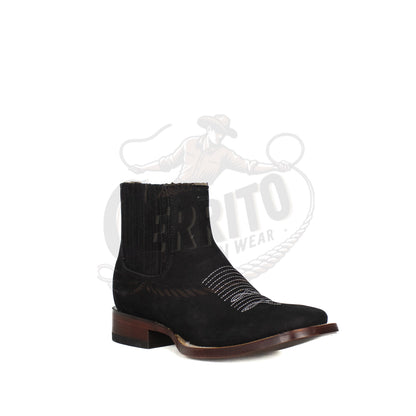 Los Altos Men Cowhide Square Toe Ankle Boot 82BM26305 Nobuck Black