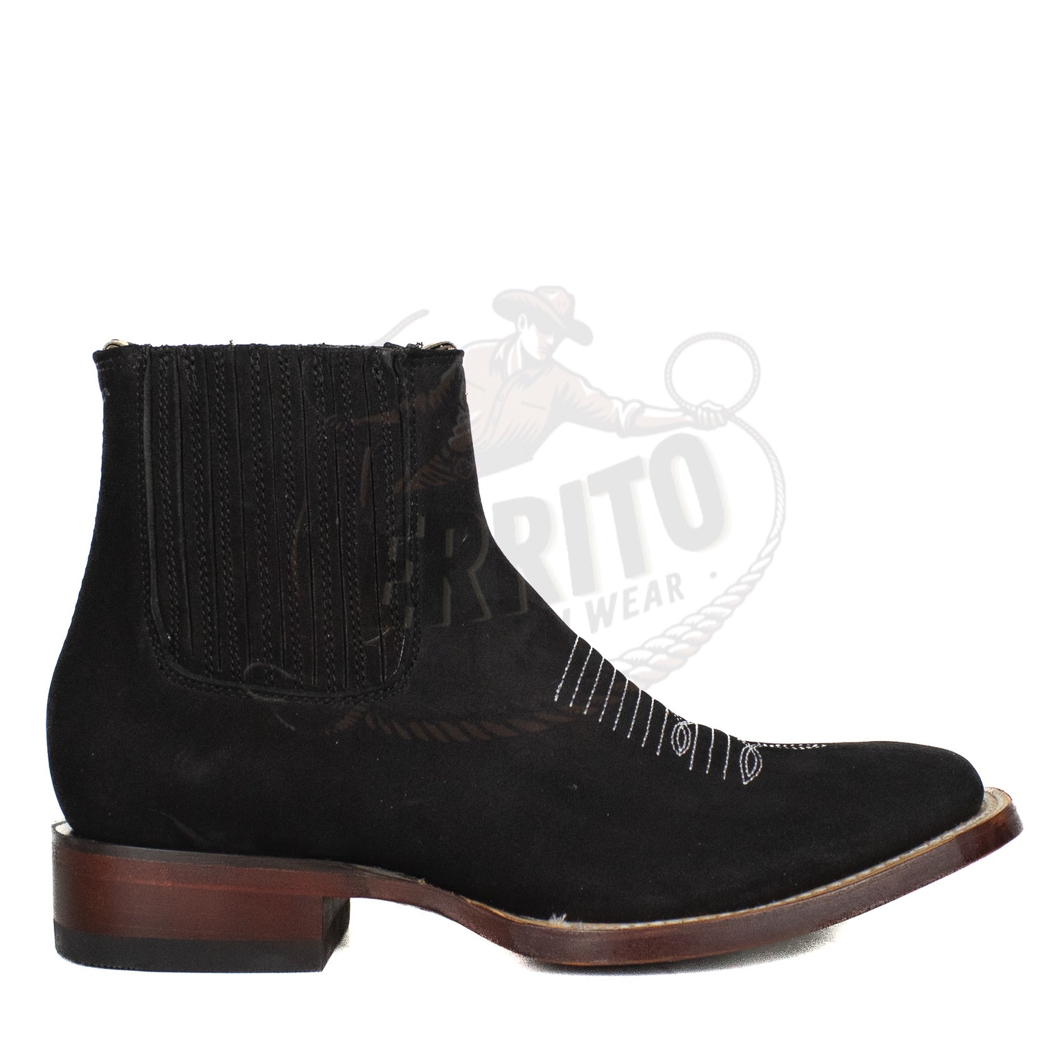Los Altos Men Cowhide Square Toe Ankle Boot 82BM26305 Nobuck Black