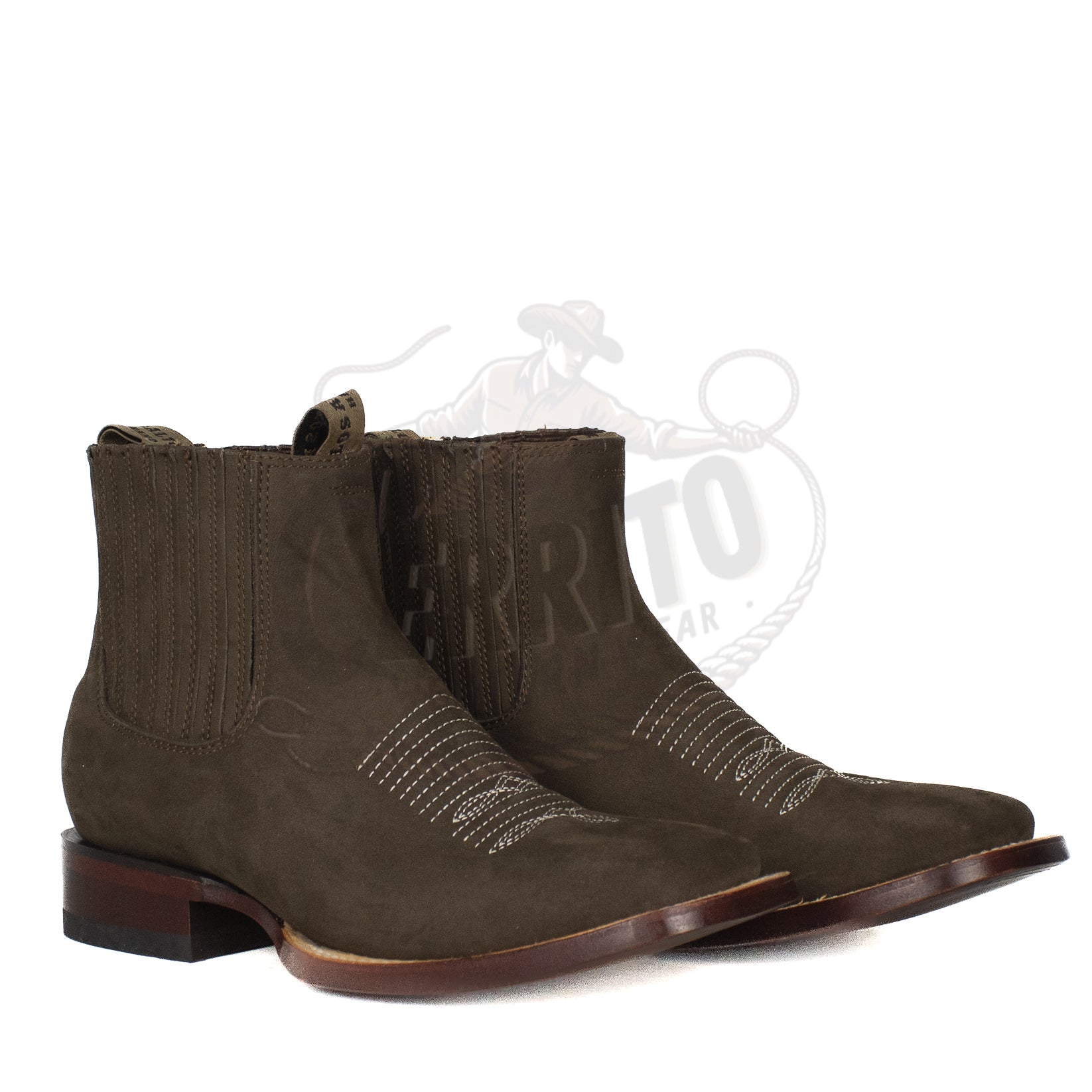 Los Altos Men Cowhide Square Toe Ankle Boot 82BM26359 Nobuck Dark Tabacco