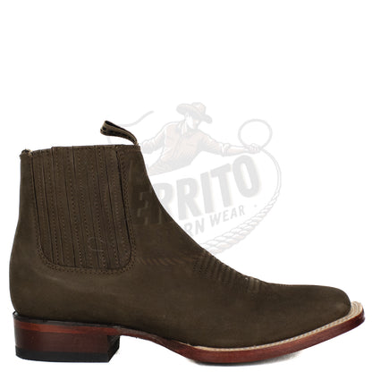 Los Altos Men Nobuck Dark Tabacco Square Toe 82BM6359 Ankle Boot