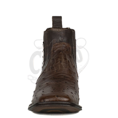 Los Altos Men Ostrich Tabaco 82BV0359 Square Toe Ankle Boot