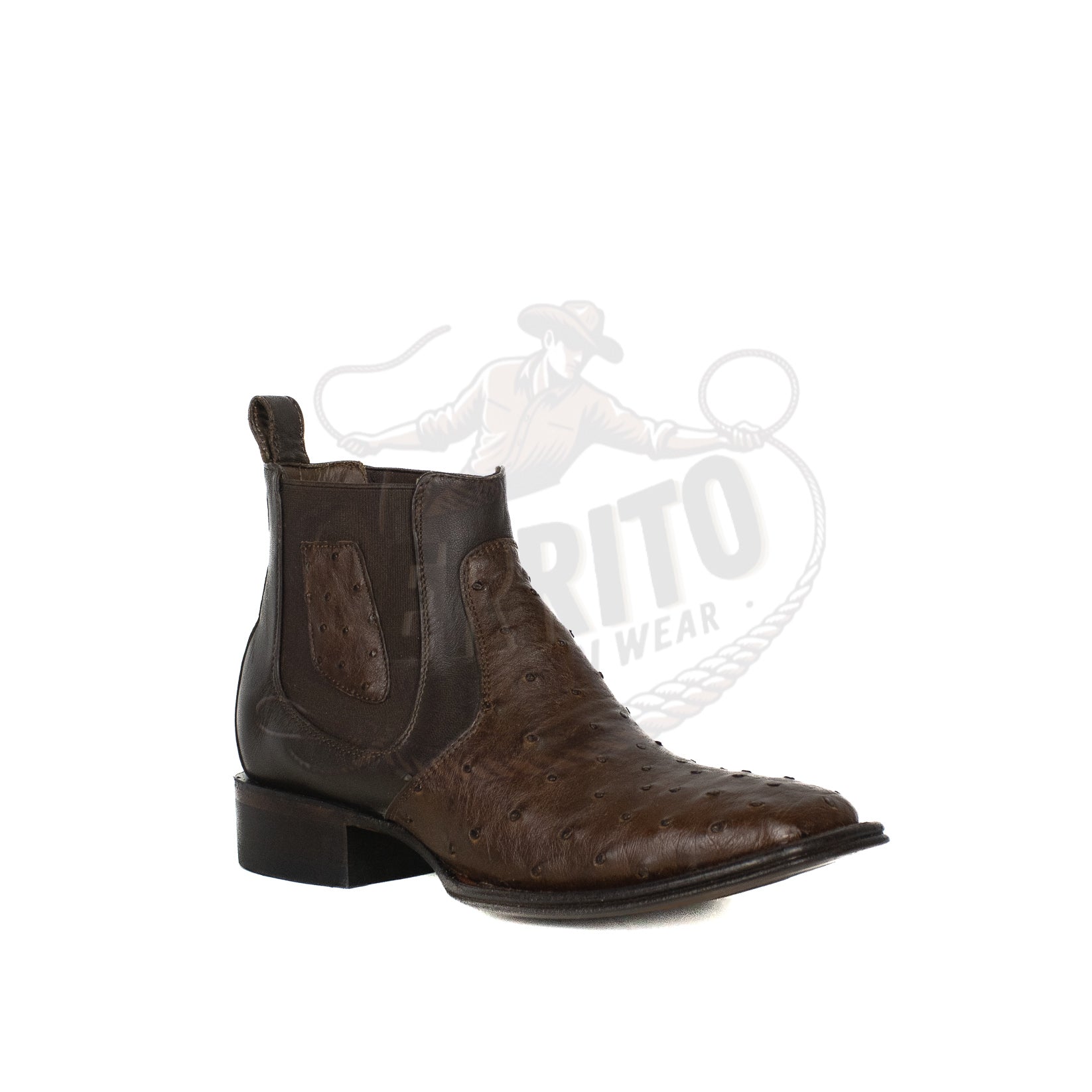 Los Altos Men Ostrich Tabaco 82BV0359 Square Toe Ankle Boot