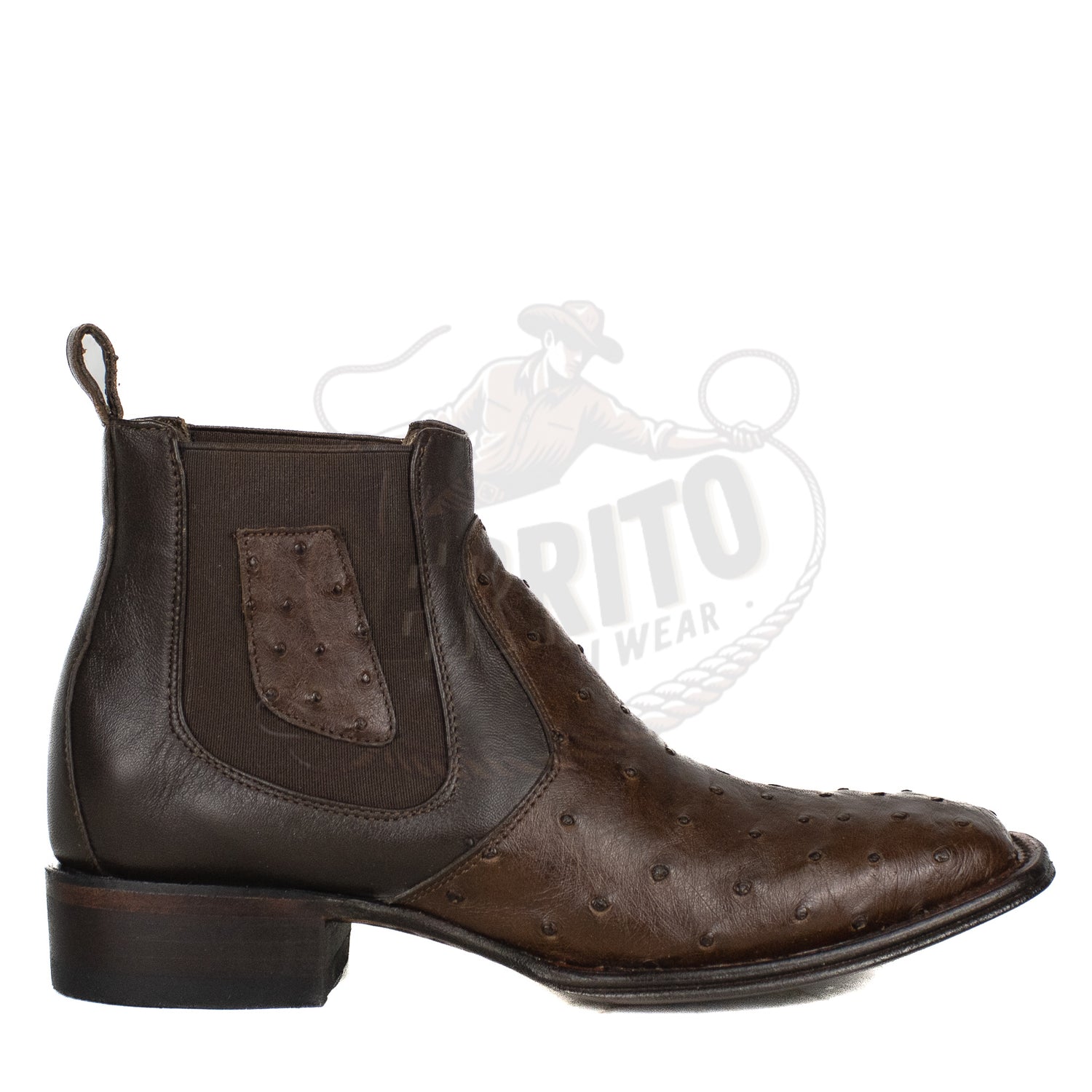 Los Altos Men Ostrich Tabaco 82BV0359 Square Toe Ankle Boot