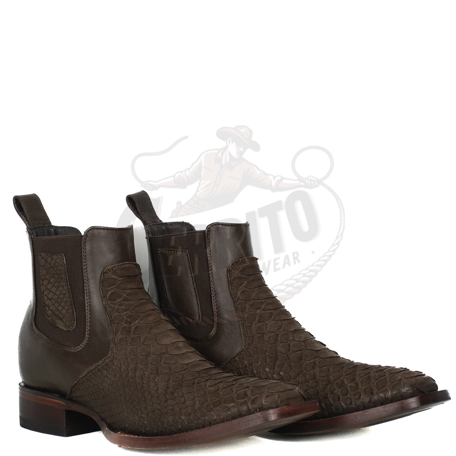 Los Altos Men Python Nobuck Brown 82BVN5707 Square Ankle Boot