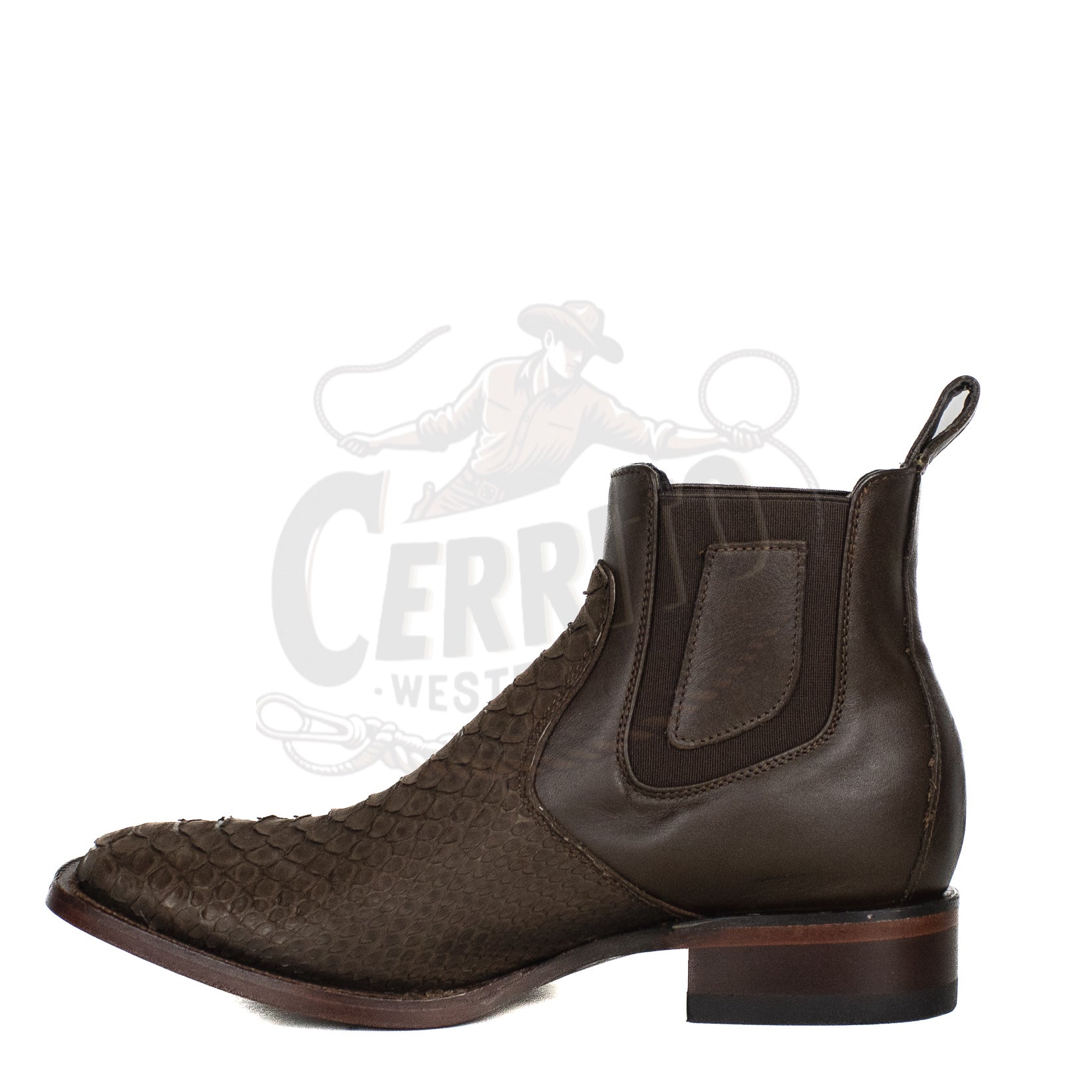 Los Altos Men Python Nobuck Brown 82BVN5707 Square Ankle Boot