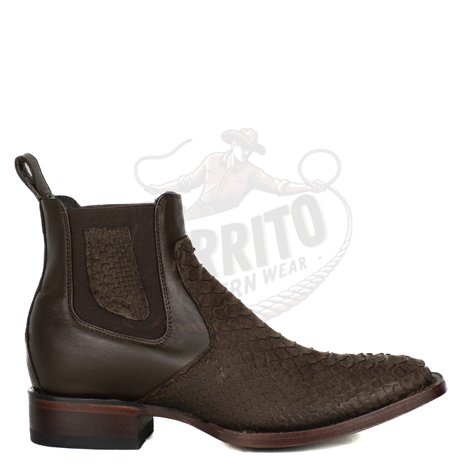 Los Altos Men Python Nobuck Brown 82BVN5707 Square Ankle Boot