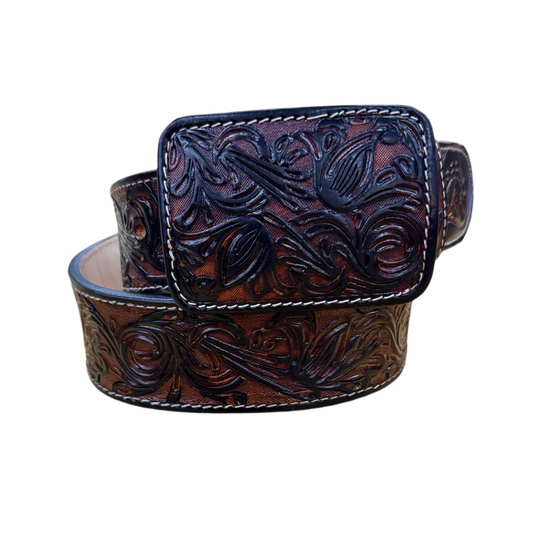 Cerrito 1.75" Brown Hand Tooled Belt