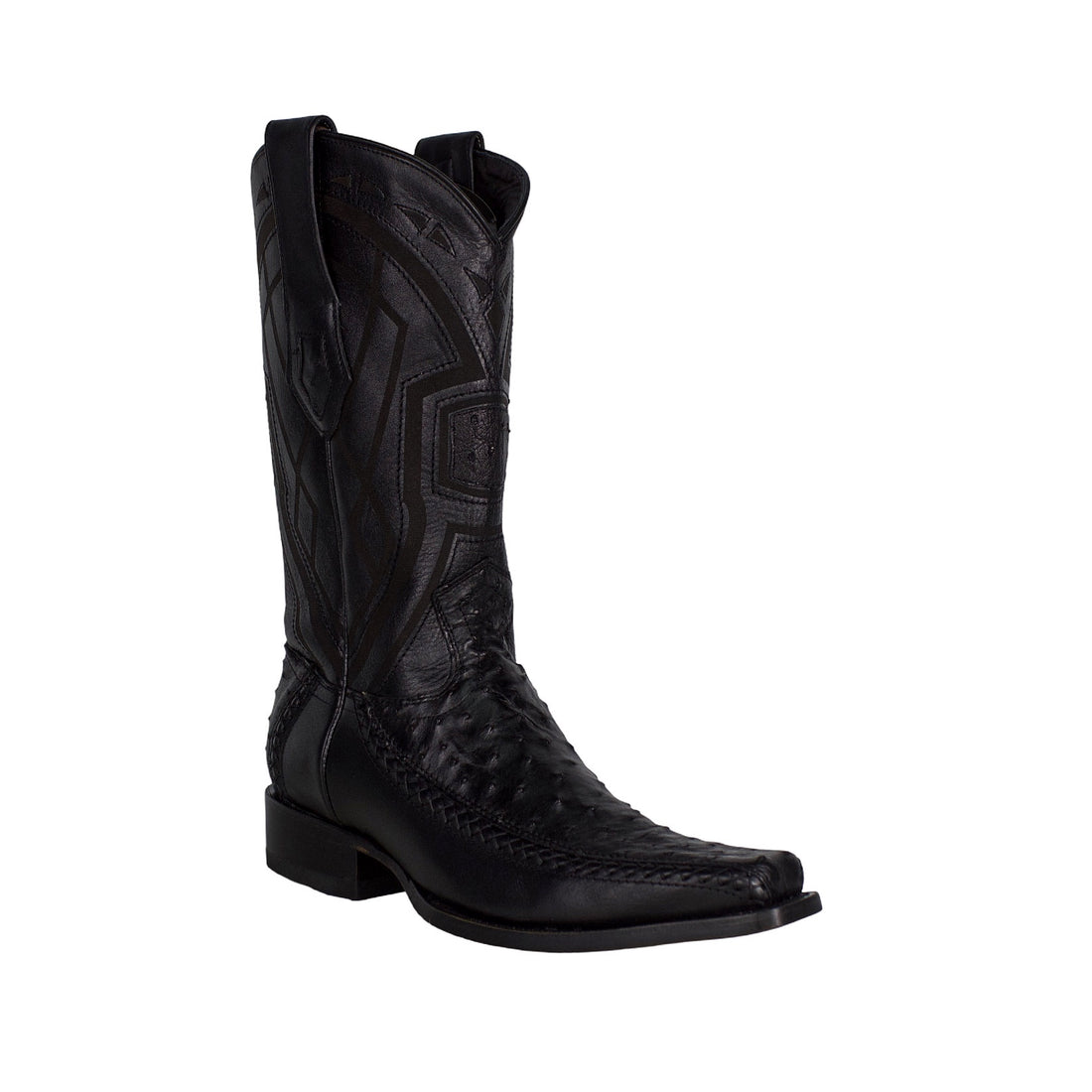 Los Altos Men Ostrich Black Narrow European Square Toe 77LFI0305 Boot
