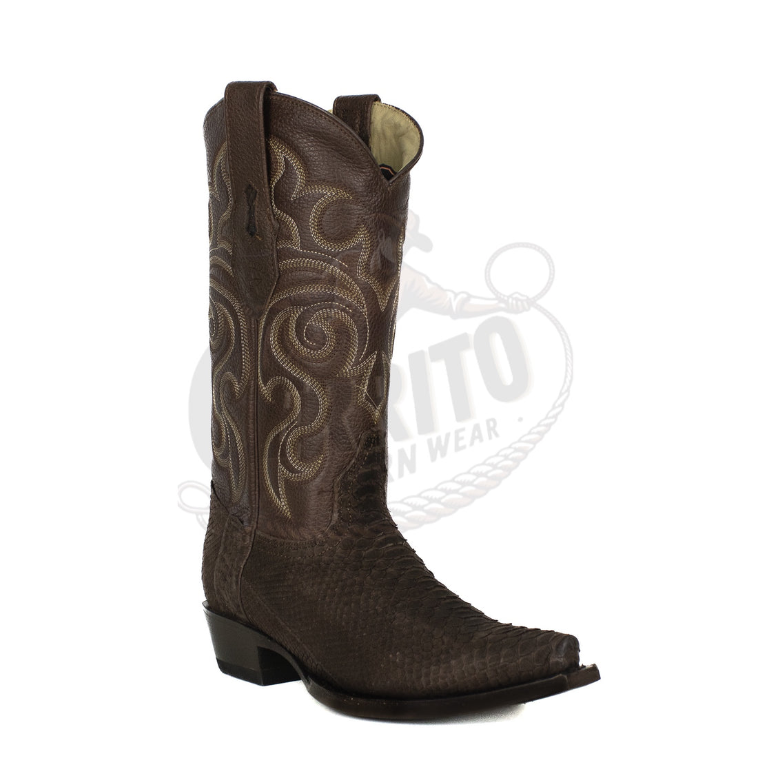Los Altos Men Python Nobuck Brown 94N5707 Snip Toe Boots