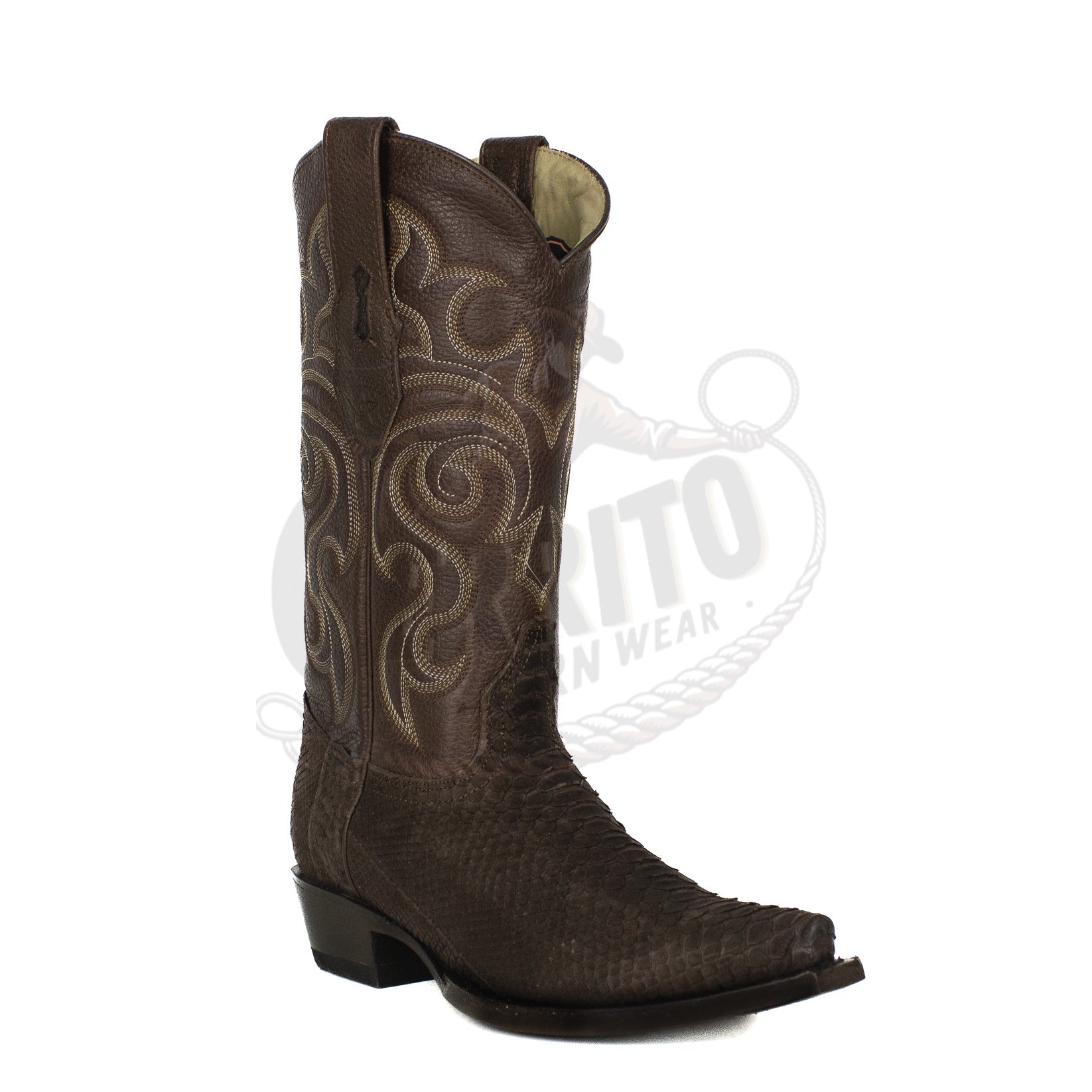 Los Altos Men Python Nobuck Brown 94N5707 Snip Toe Boots