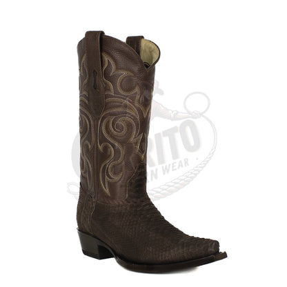 Los Altos Men Python Nobuck Brown 94N5707 Snip Toe Boots