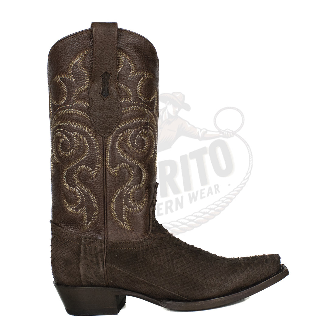 Los Altos Men Python Nobuck Brown 94N5707 Snip Toe Boots