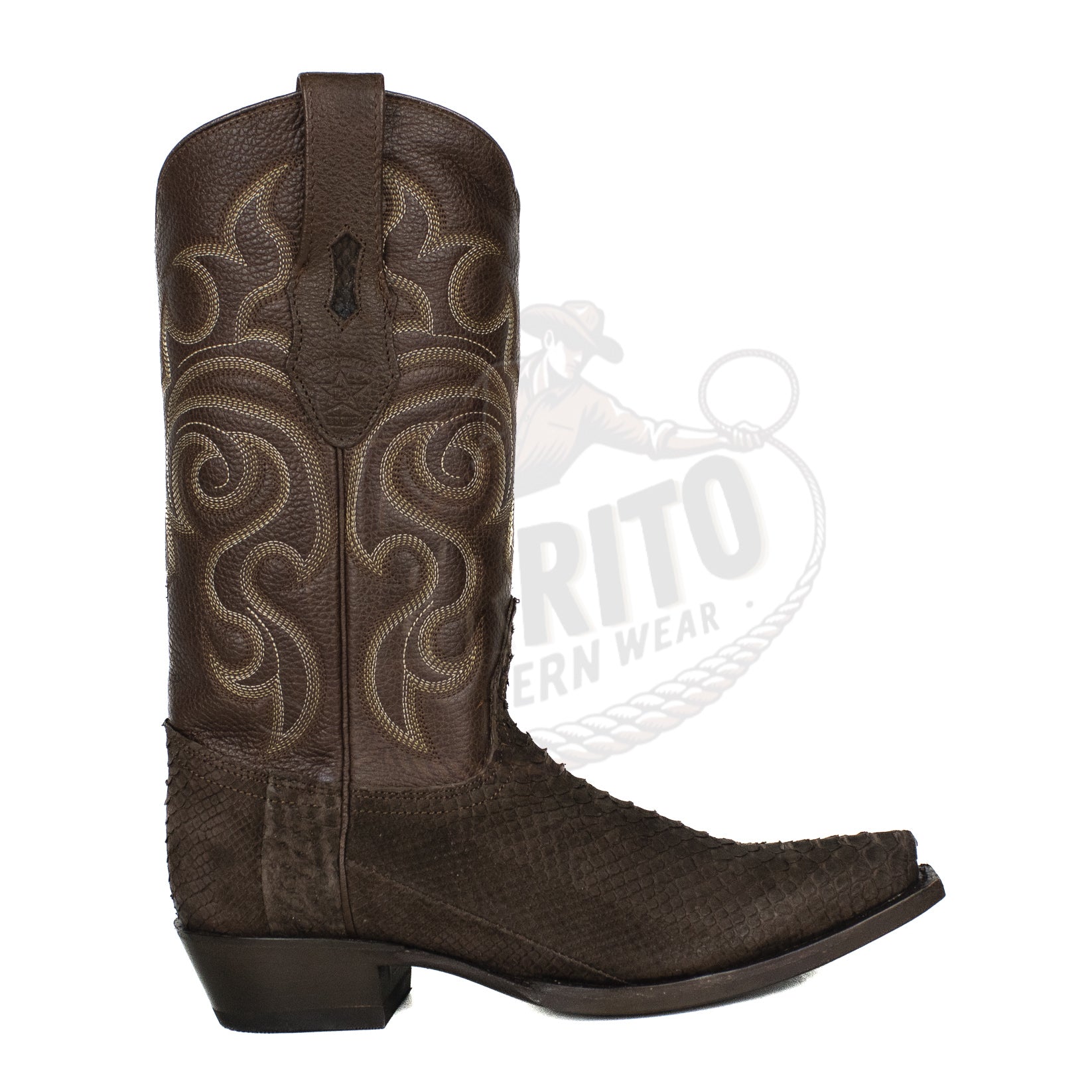 Los Altos Men Python Nobuck Brown 94N5707 Snip Toe Boots