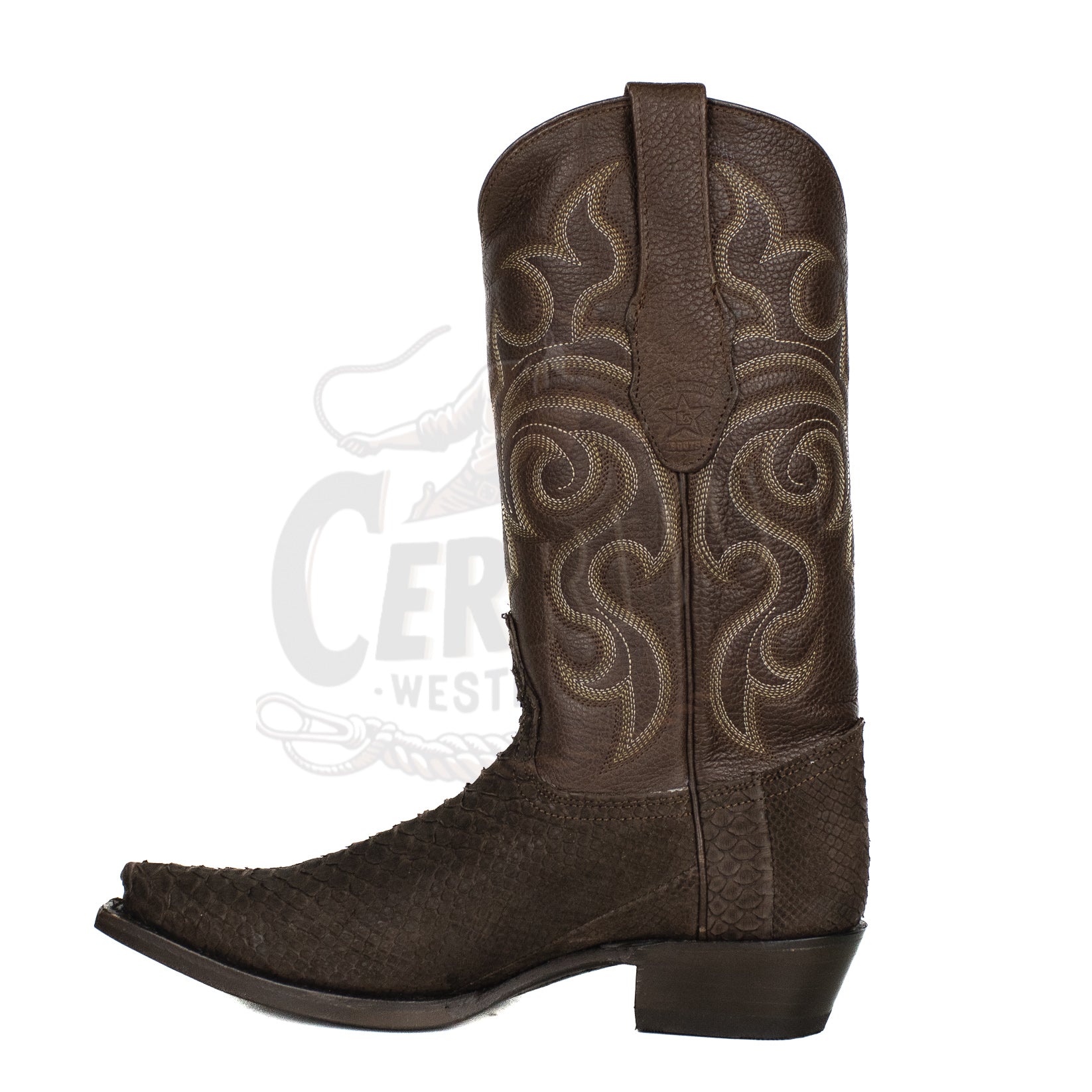 Los Altos Men Python Nobuck Brown 94N5707 Snip Toe Boots